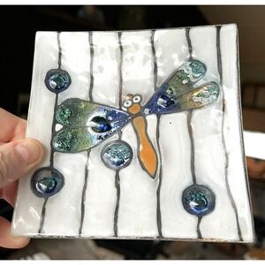 Pampeana DRAGONFLY Art Glass Trinket Dish Recycled Fused Waved Handmade Ecuador